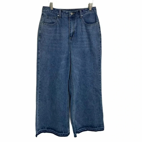 Boohoo Tall US‎ 6 blue jeans wide leg high waist raw hem baggy goth punk trendy - Picture 1 of 7